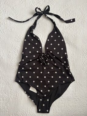 NWT Zara Black and White Polka Dot One-Piece Tie Rosette Swimsuit